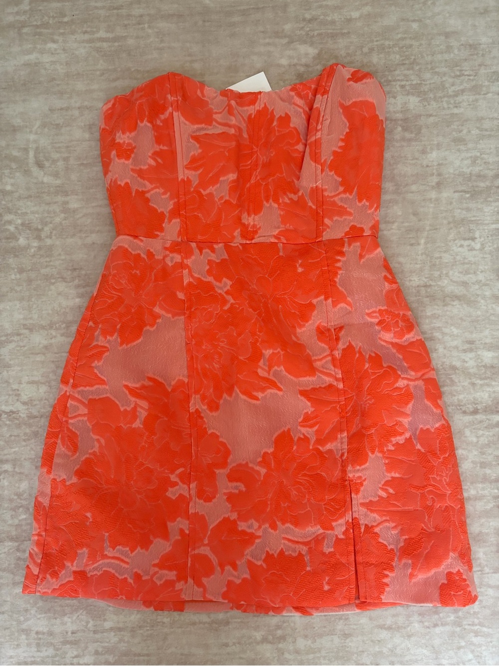 Strapless Floral Showpo Mini Dress in Bright Coral